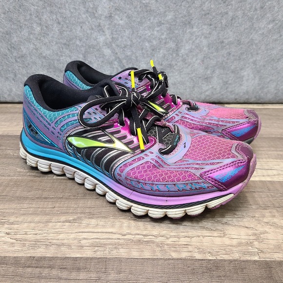 BROOKS 'Glycerin 12' Womens Sz 7 Blue Pink Running Shoes Super DNA‎ 3D Fit Print - Picture 1 of 14